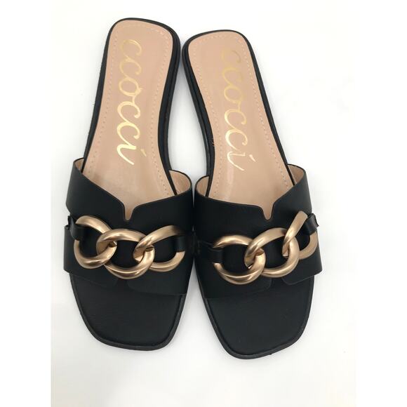 CCOCCI Baylor Slide Sandal 10 Black Gold Chain - Picture 3 of 6